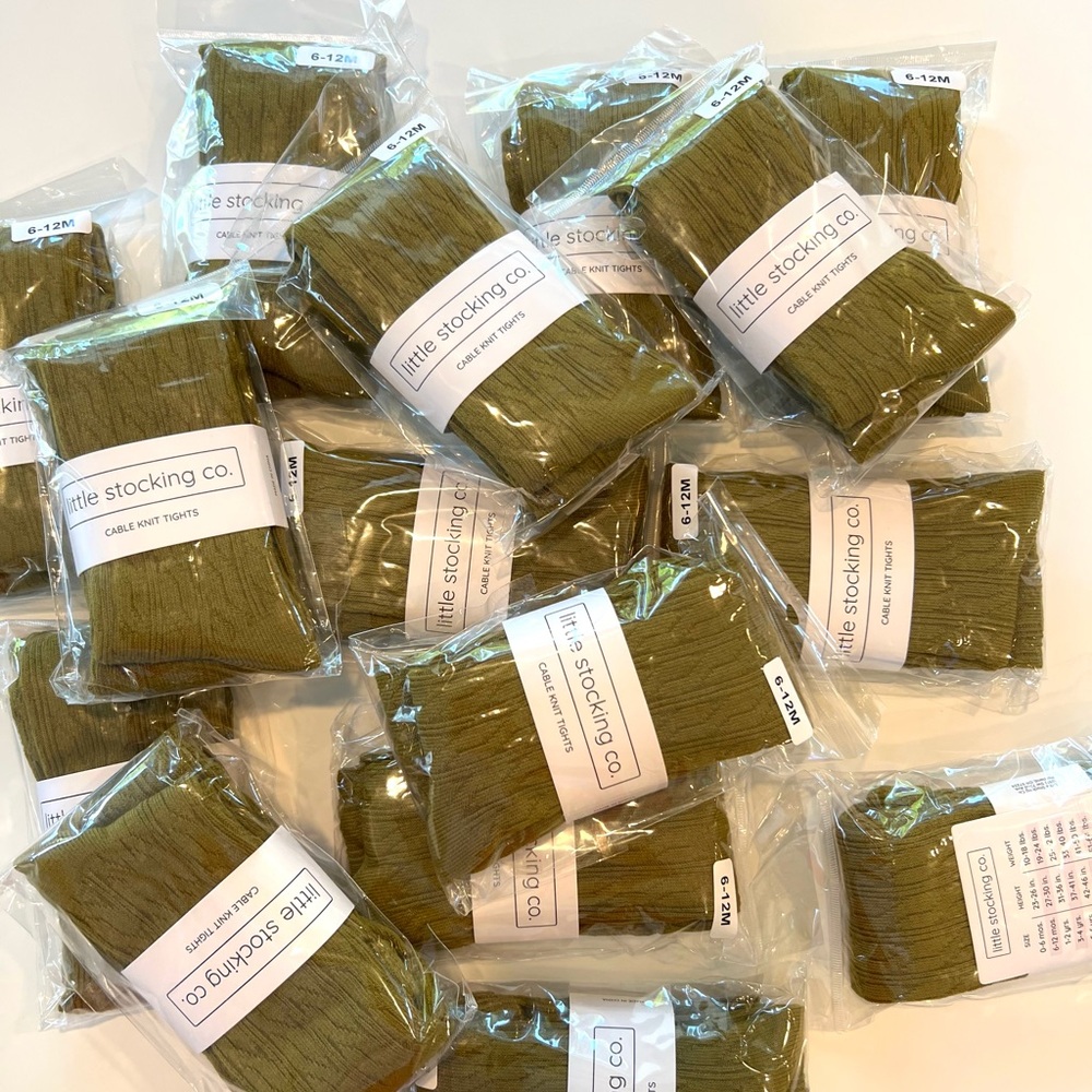 New!Little Stocking Co. Olive Cable Knit Tights size 6-12 months set of 2
